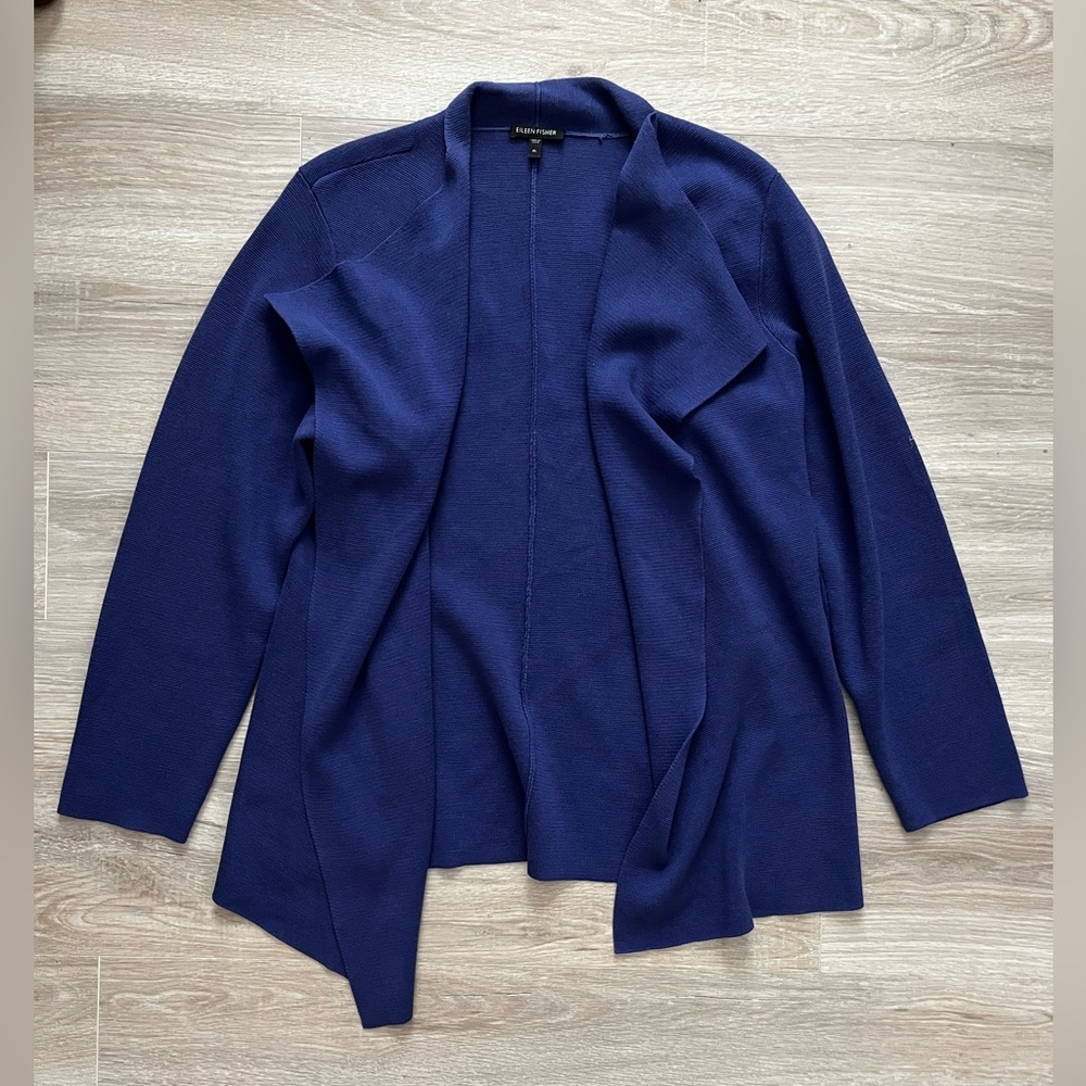 Eileen Fisher Women’s Silk Blend Drape Collar Knit Cardigan Iris - Size XL - Picture 2 of 7